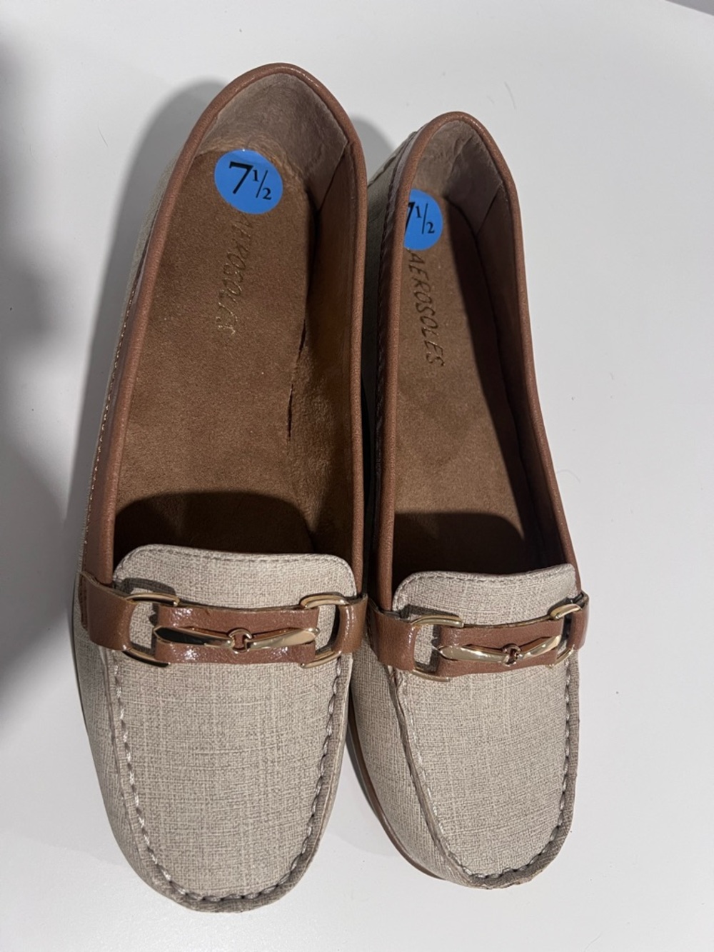 Aerosoles Neutral Linen-Look Loafers with Brown Trim